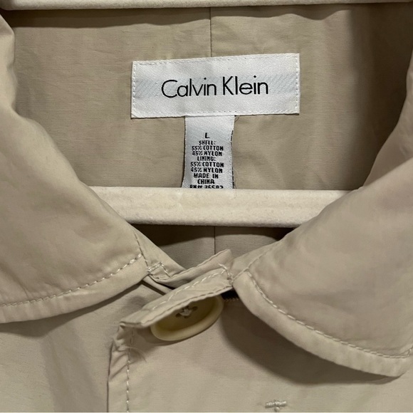 Scandi Calvin Klein Khaki Beige Trench Coat Size Large - Picture 7 of 7
